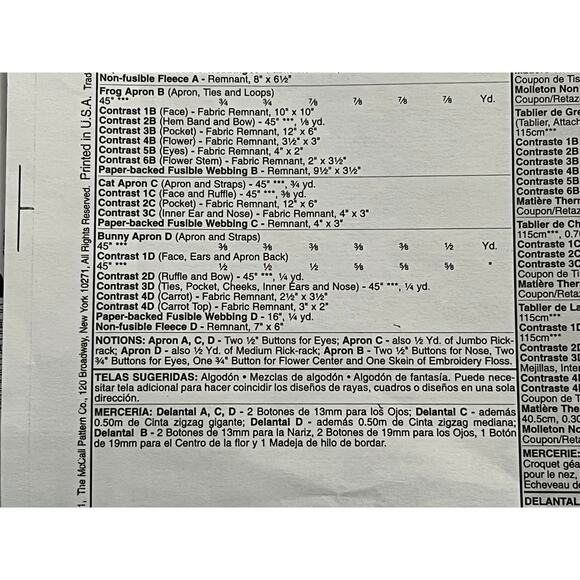McCalls 6298 Sewing pattern Kids apron animal bunny dop frog cat - Picture 5 of 7
